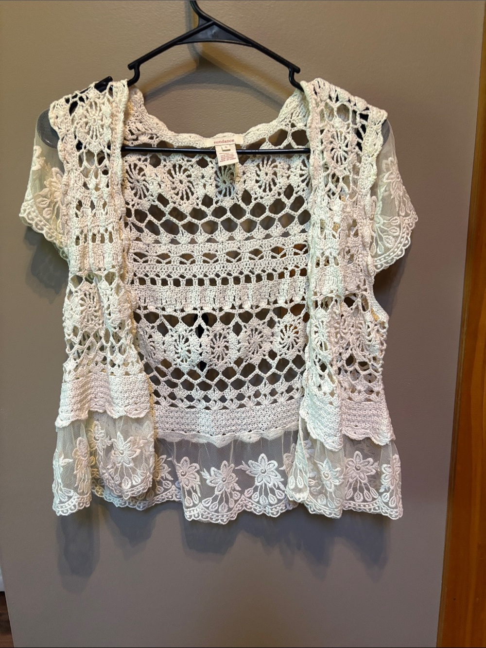 Sundance Ivory Crochet Lace Camisole Overlay